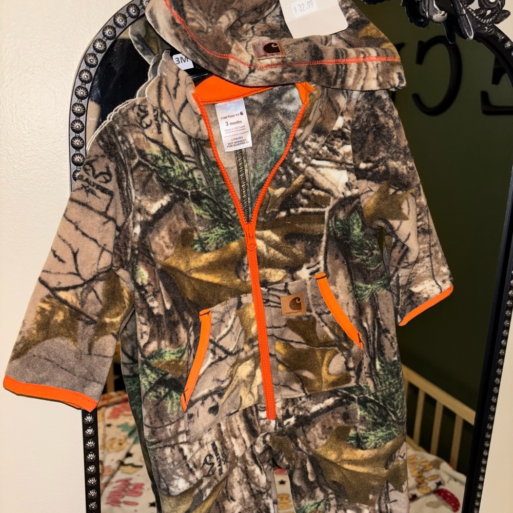 Carhartt Camouflage Baby Outfit with Orange Accents